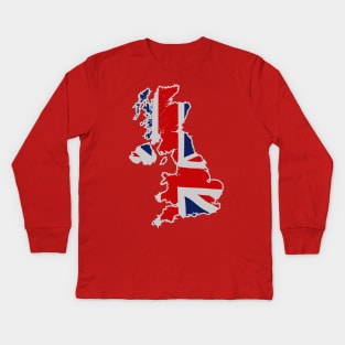 Great Britain (White Outline) Kids Long Sleeve T-Shirt